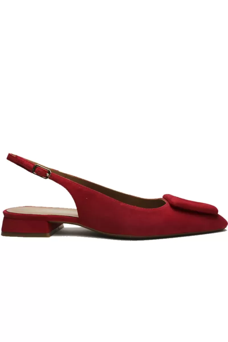 LODI Love Low Heel Suede Slingback In Scarlet