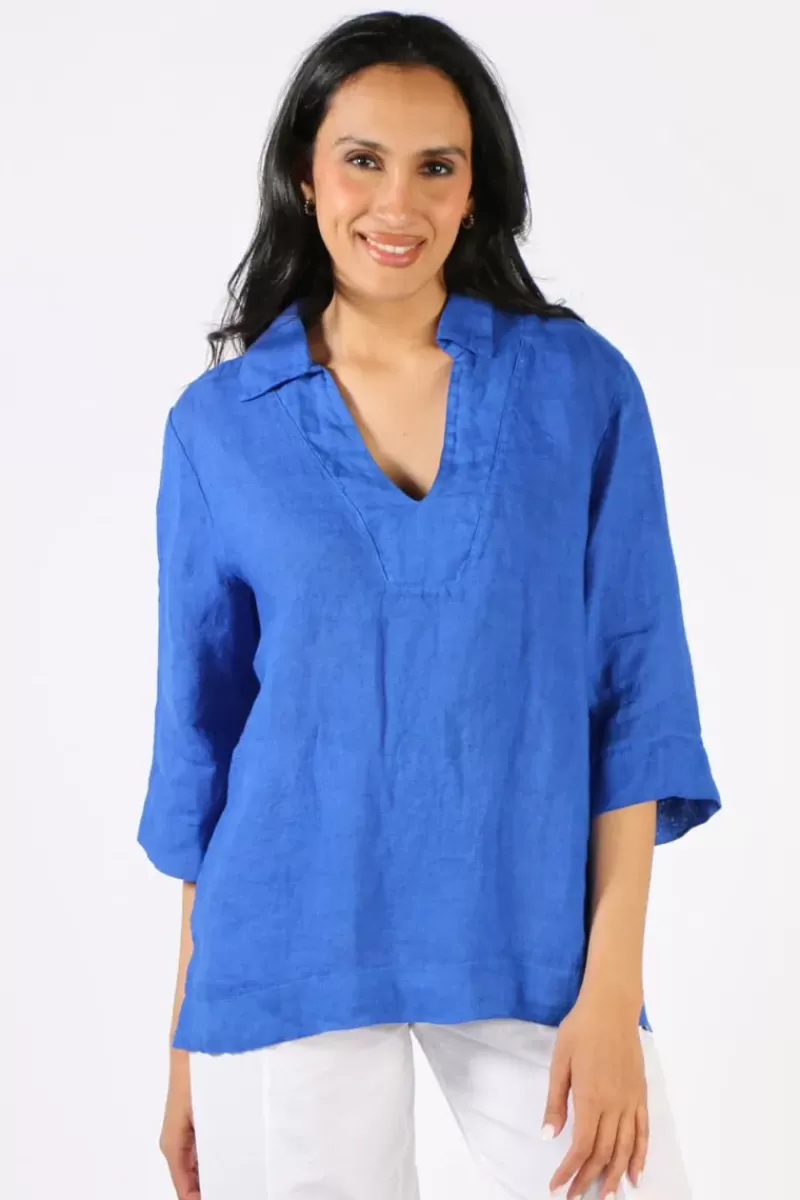 LUCA VANUCCI Roll Sleeve Shirt In Royal