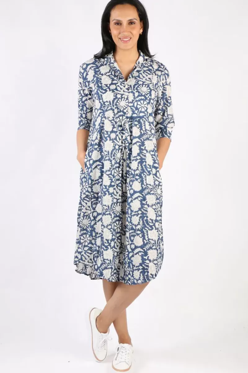 MANDALAY DESIGNS Mandalay Emily Shirtdress In Indigo