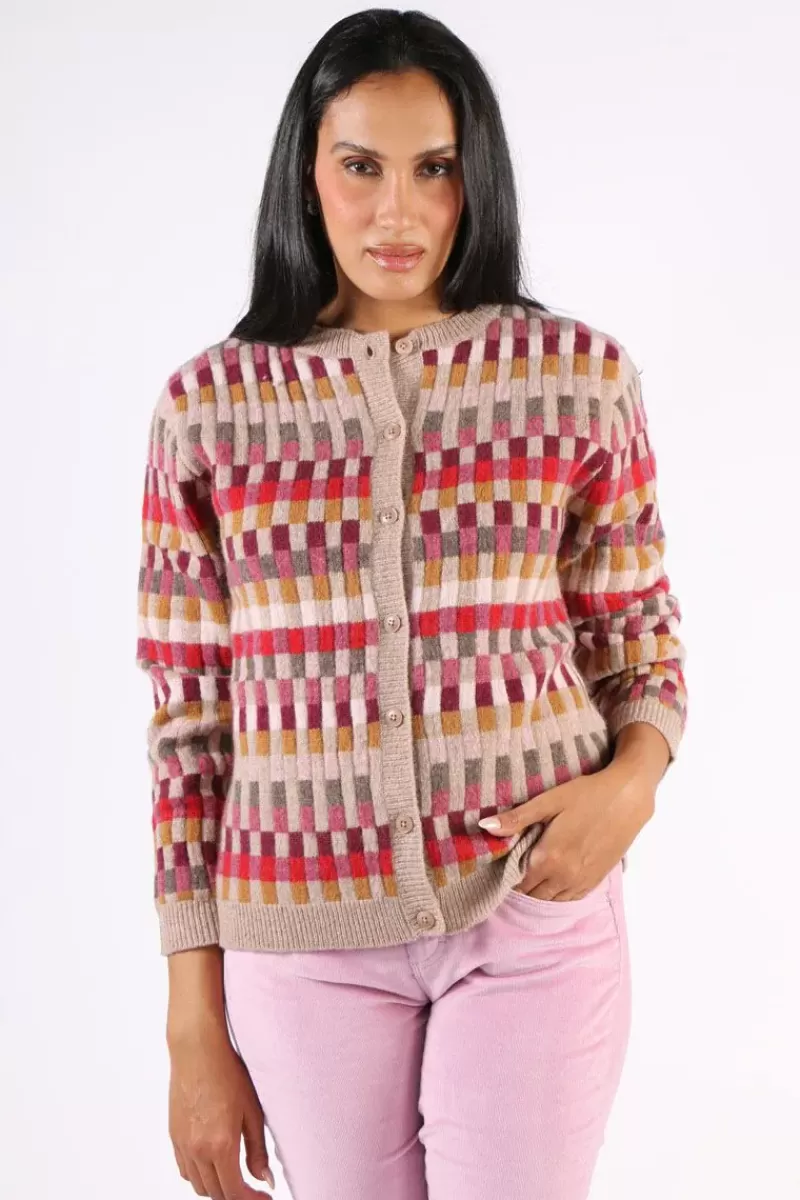 MANSTED Saami Intarsia Check Cardigan In Oat