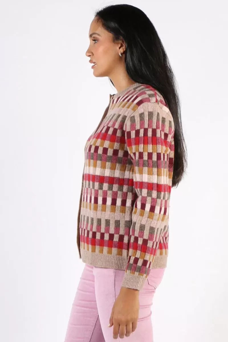 MANSTED Saami Intarsia Check Cardigan In Oat