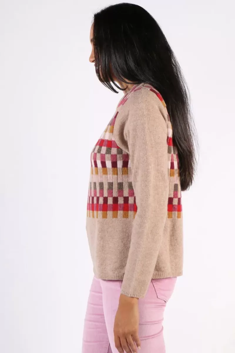 MANSTED Salka Intarsia Check Jumper In Oat