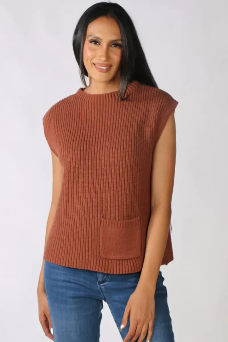 MARCO POLO Fishermans Knit Vest In Tan