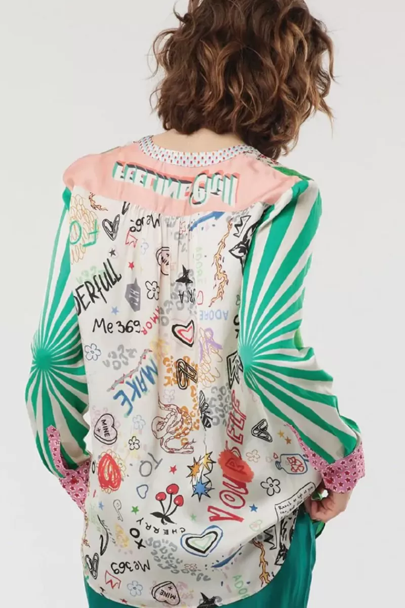 ME369 Gabriella Bib Front Shirt In Graffiti Print