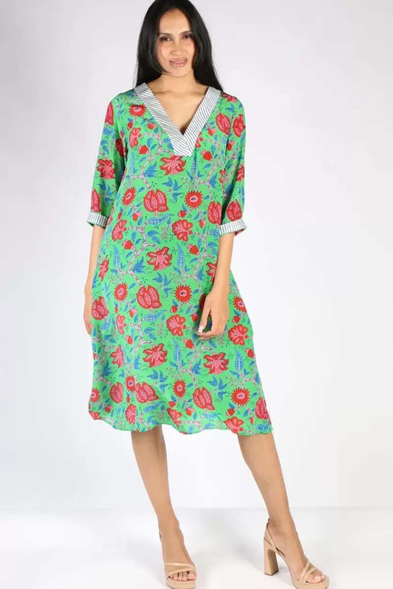 ANUPAMAA Monica Floral Dress In Green By