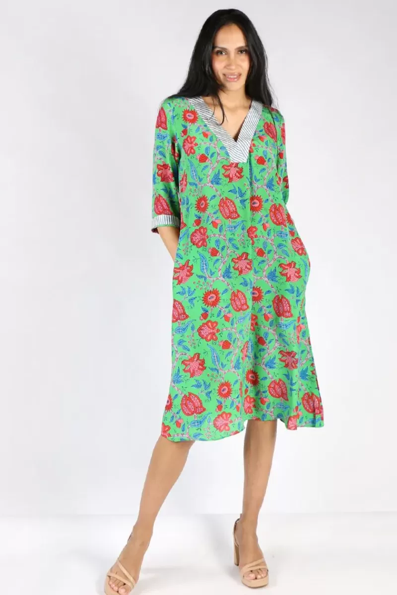 ANUPAMAA Monica Floral Dress In Green By