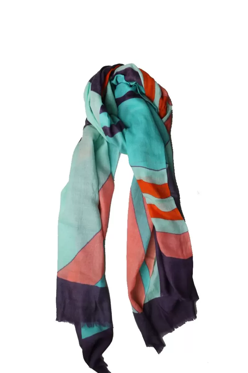 NAMASKAR Geometric Print Scarf In Teal