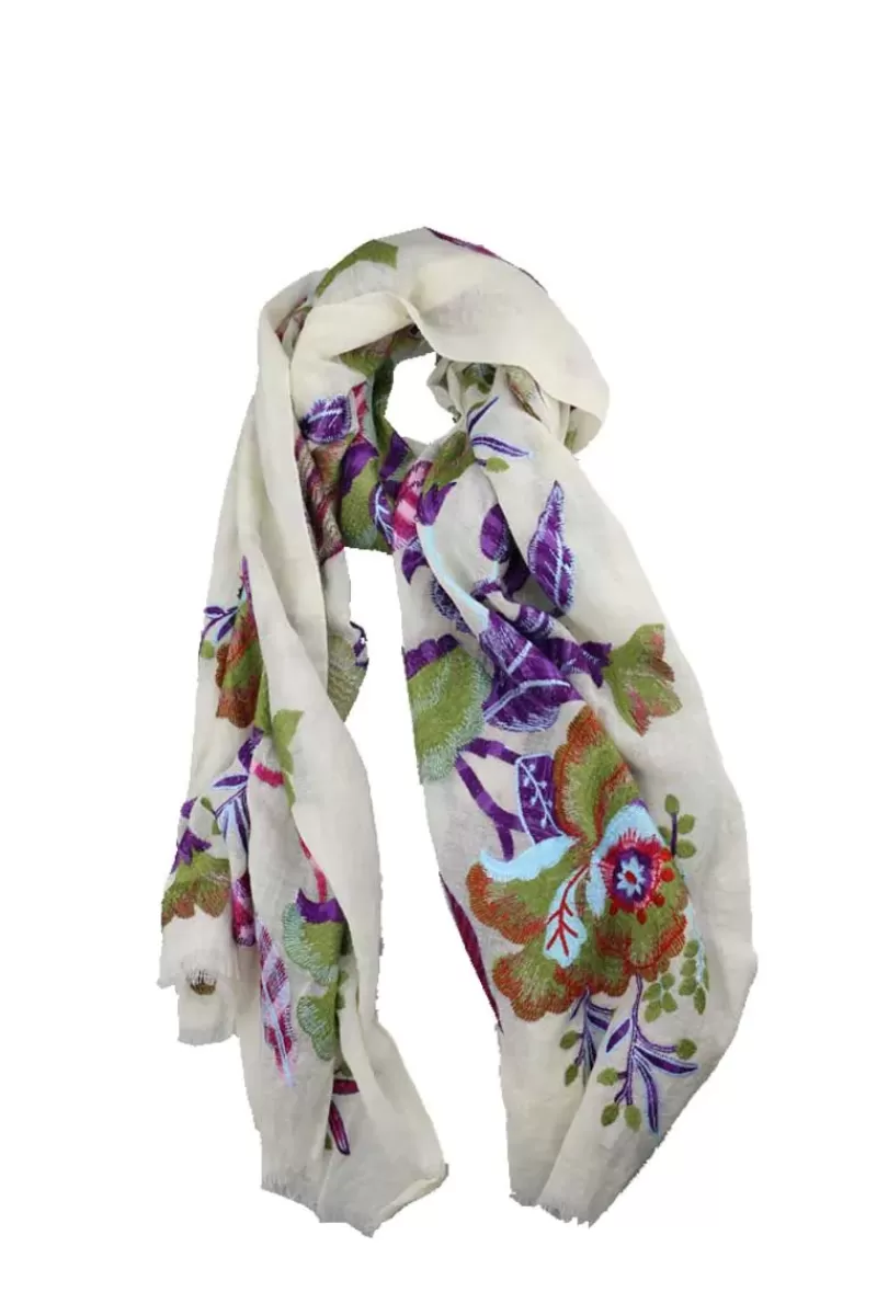 NAMASKAR Merino Embroidered Wool Scarf In Floral