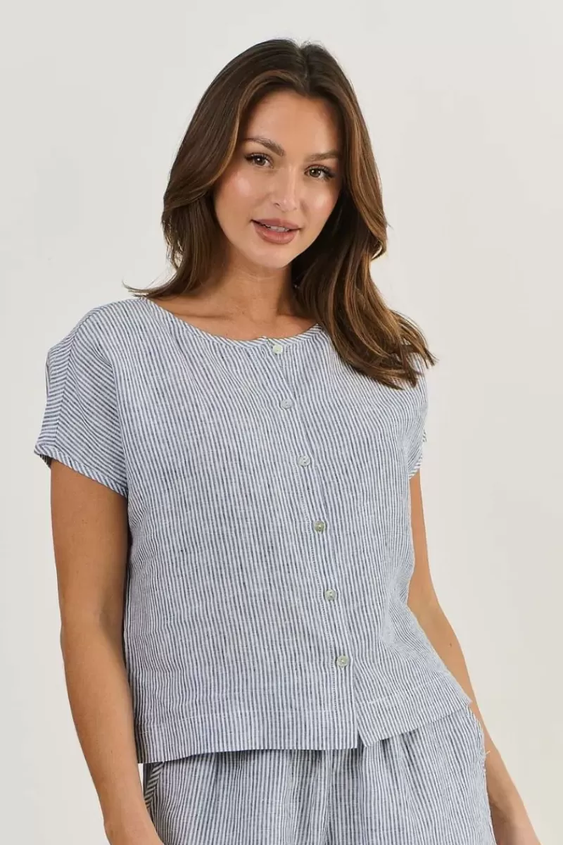 NATURALS BY O + J Naturals Cap Sleeve Top In Blue