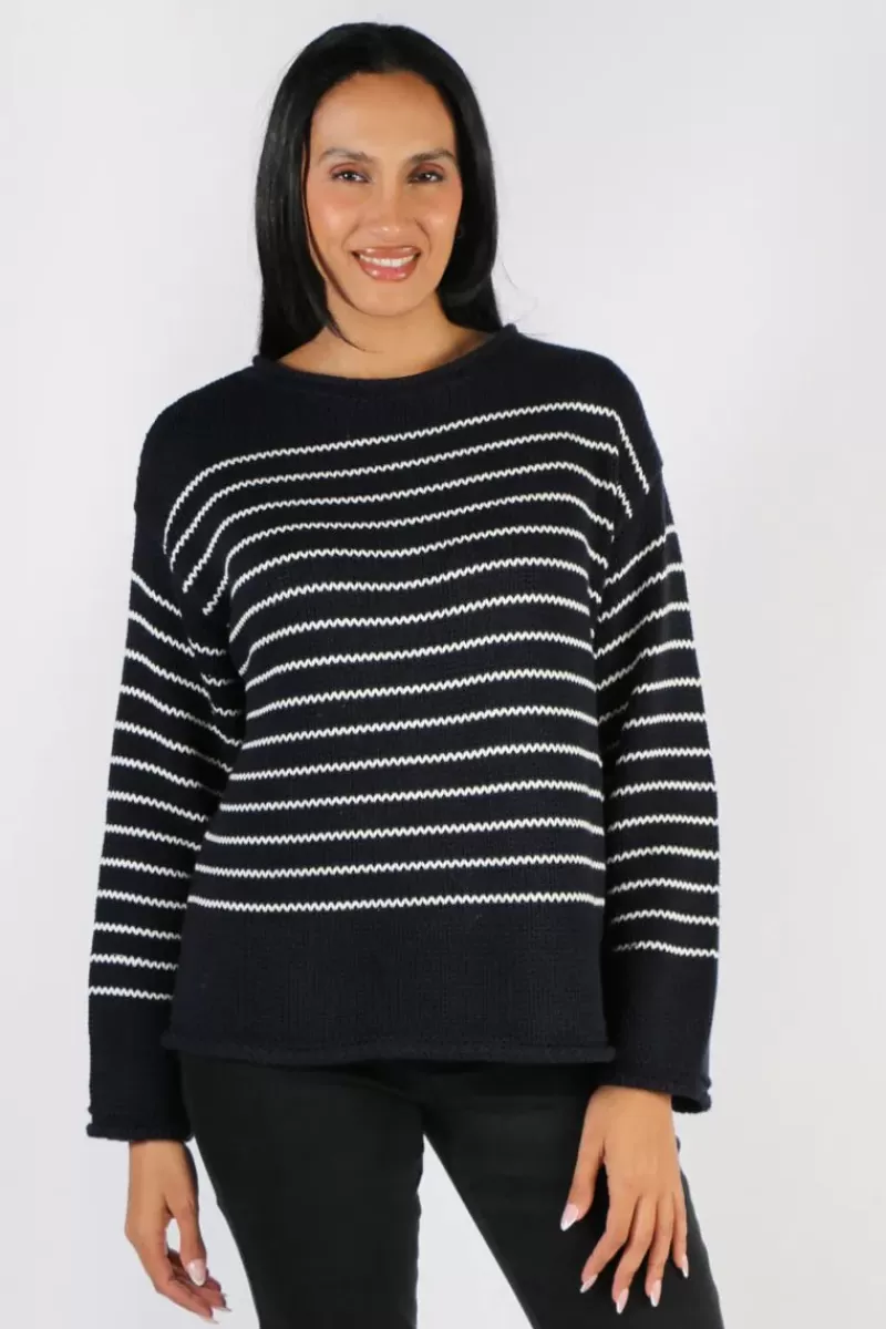 NATURALS BY O + J Naturals Cotton Knit Stripe Jumper In Ink