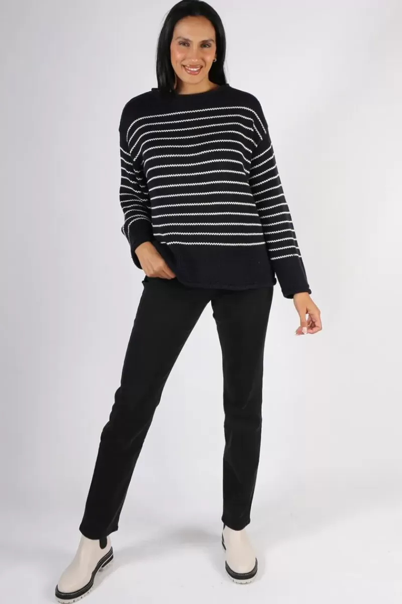 NATURALS BY O + J Naturals Cotton Knit Stripe Jumper In Ink