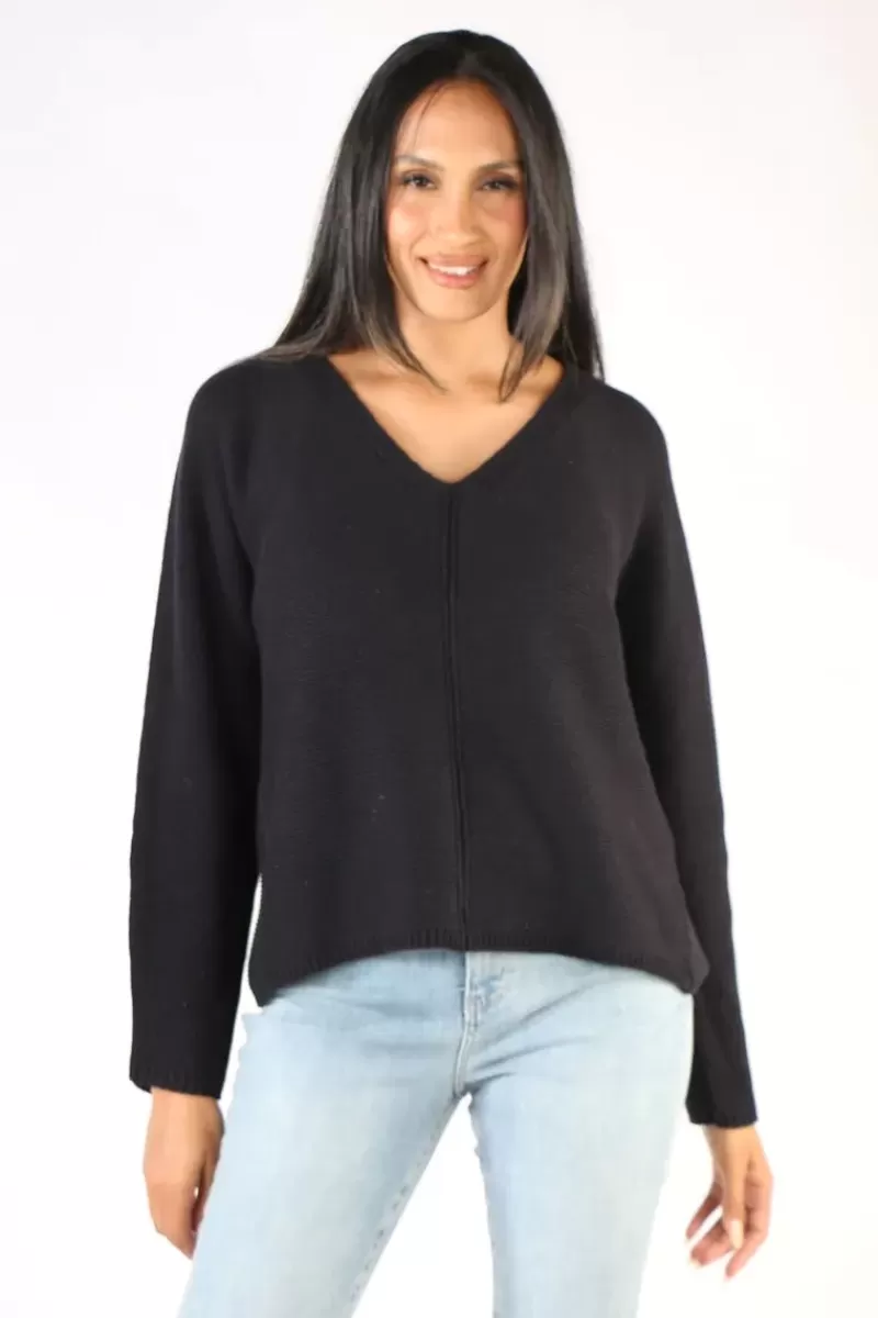 NATURALS BY O + J Naturals V Neck Jumper In Ink