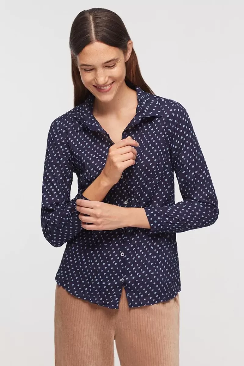 NICE THINGS Spotted Crinkle Shirt In Navy