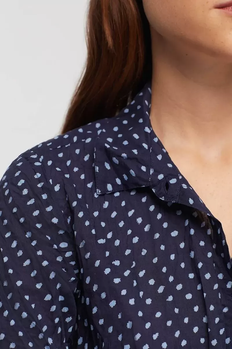 NICE THINGS Spotted Crinkle Shirt In Navy