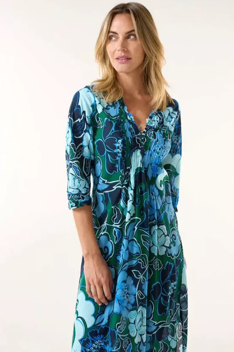 ONE SEASON Lefkada Long Poppy Dress In Navy