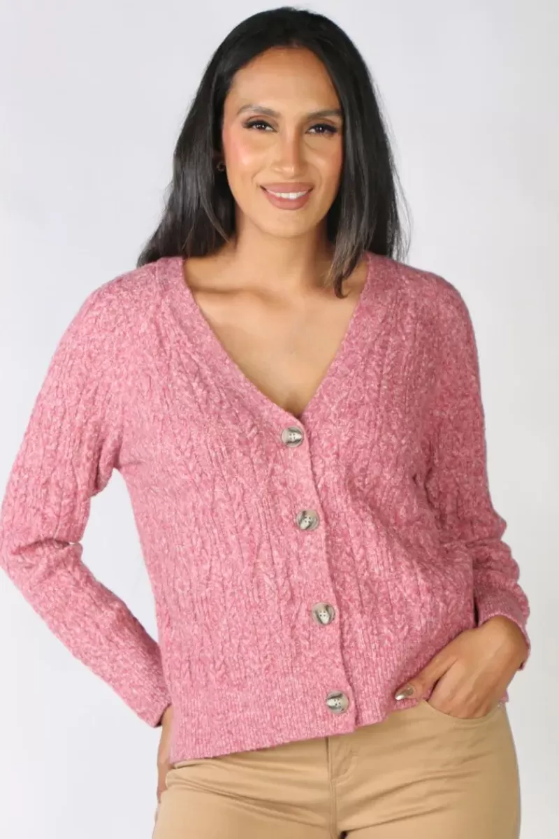 JUMP Pattern Cable Cardigan In Berry By