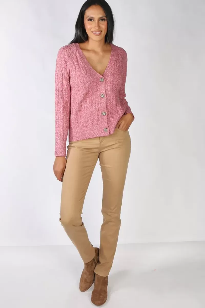 JUMP Pattern Cable Cardigan In Berry By