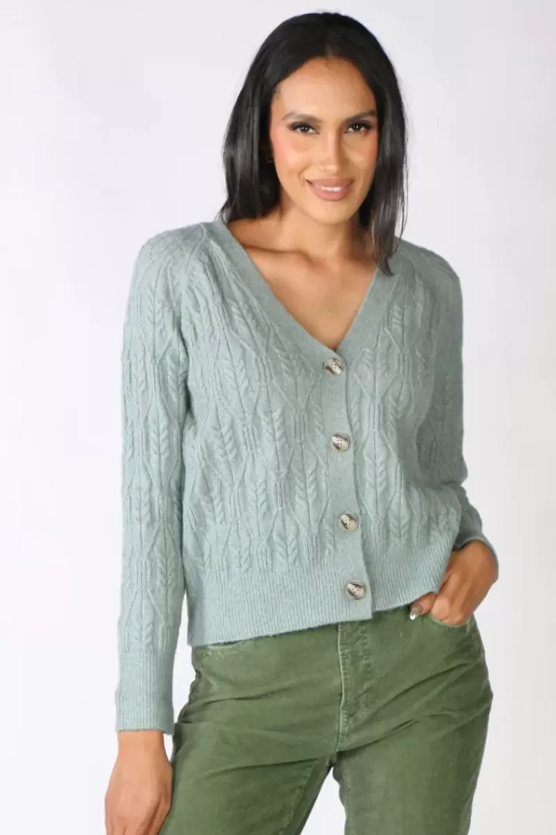 JUMP Pattern Cable Cardigan In Dew By