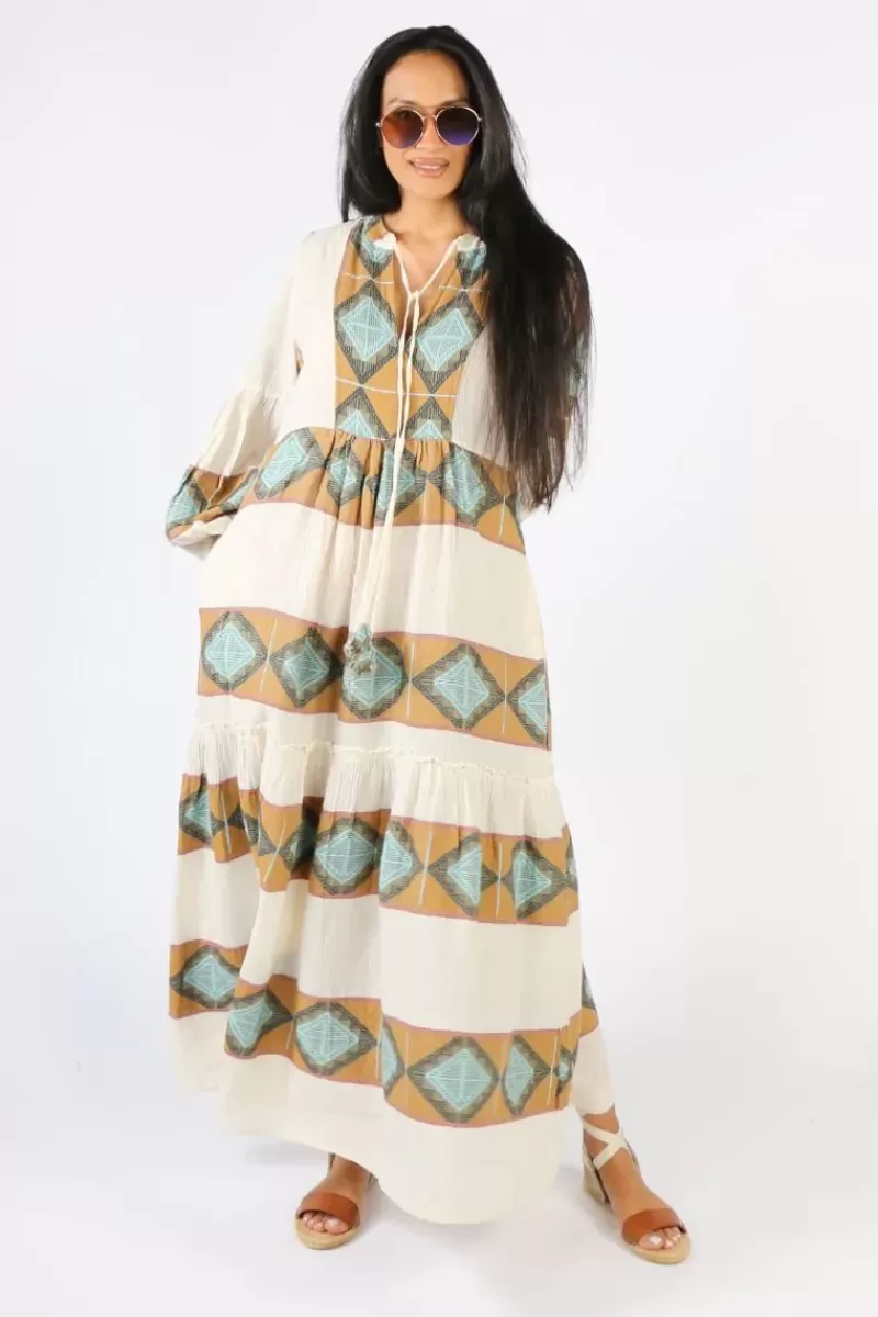 PEARL & CAVIAR Zakar Long Sleeve Maxi Dress In Natural