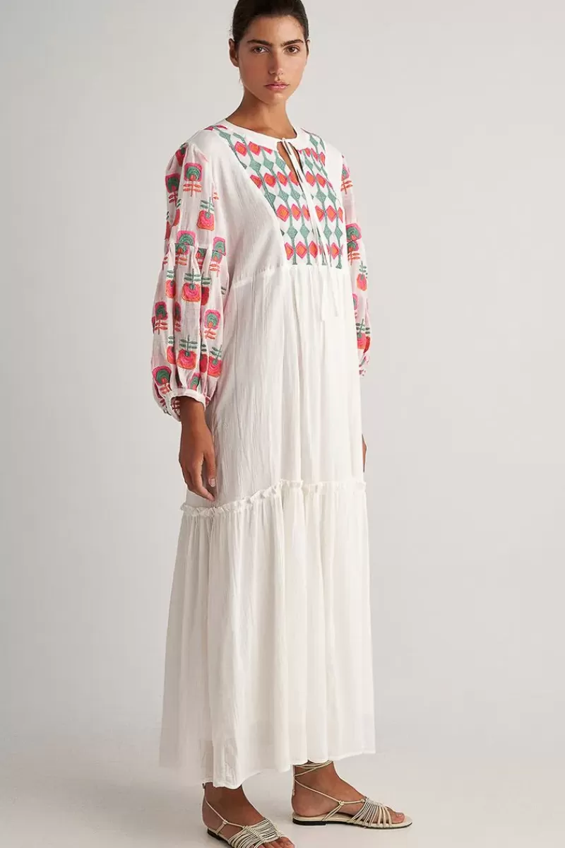 PEARL & CAVIAR Pearl And Caviar Embroidered Bouganvilla Dress In Multi