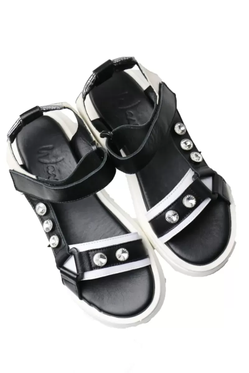 WAVE Pearl Velcro Sandal By In Black