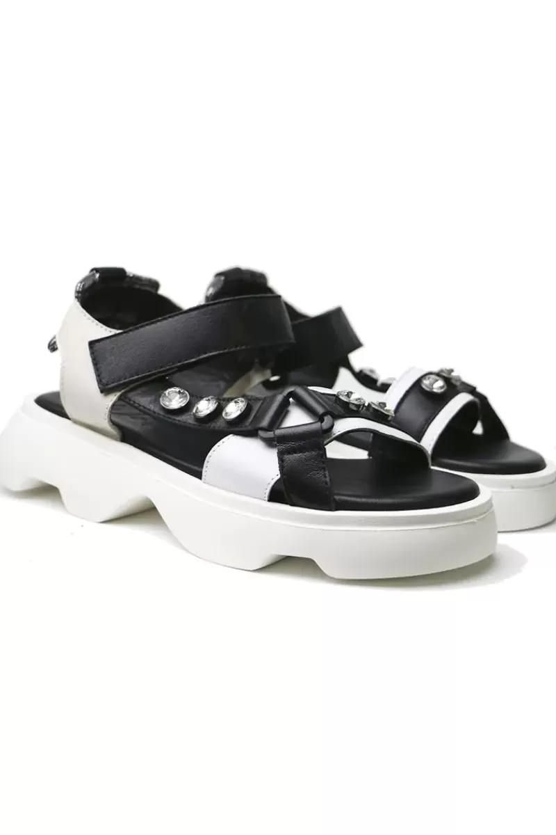 WAVE Pearl Velcro Sandal By In Black