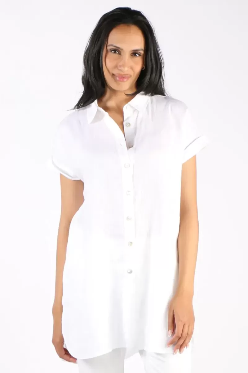 PING PONG Long Line Linen Tunic In White