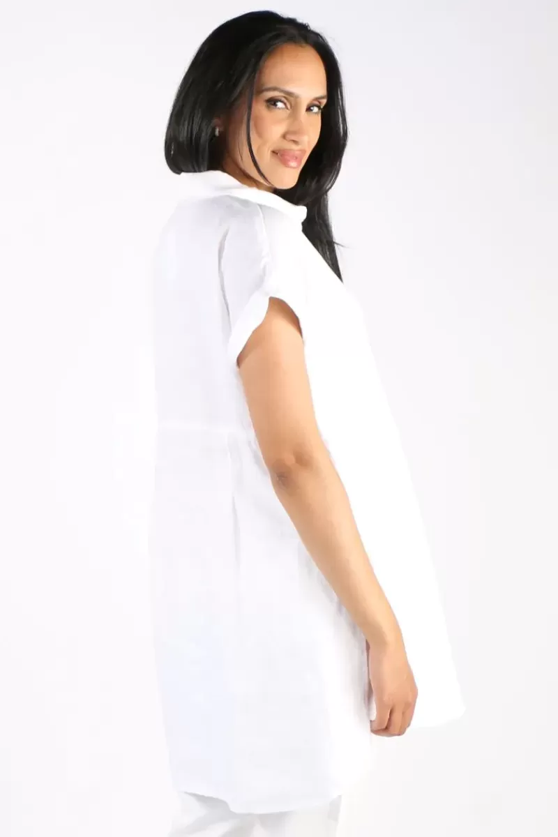 PING PONG Long Line Linen Tunic In White