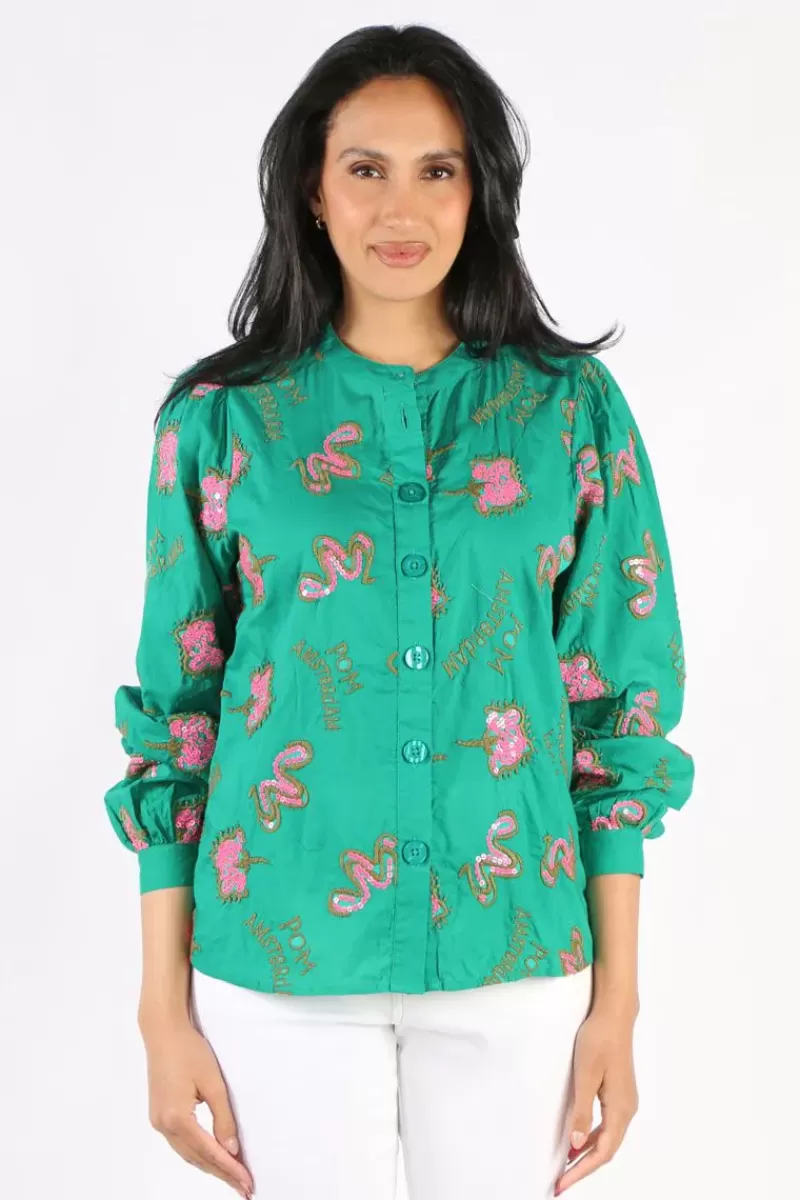 POM Beaded Highlight Shirt In Green