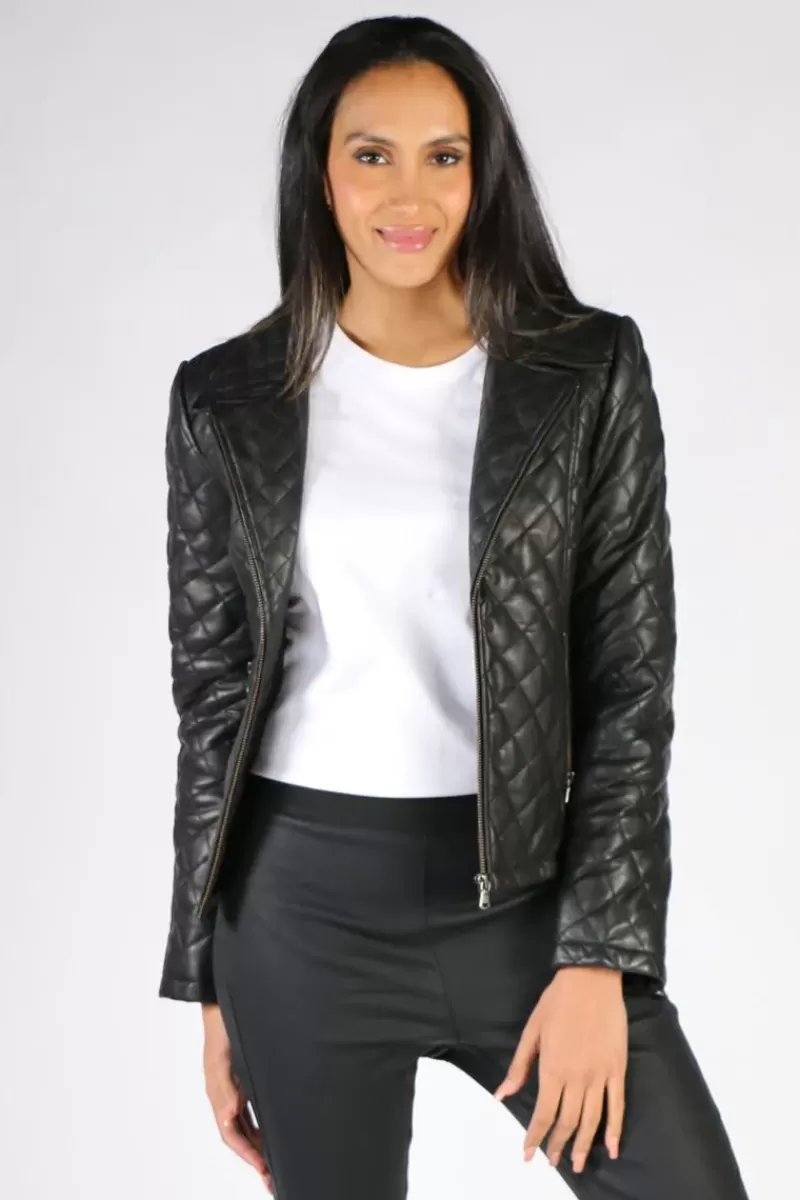 SABENA Biker Jacket In Quilted Black Leather