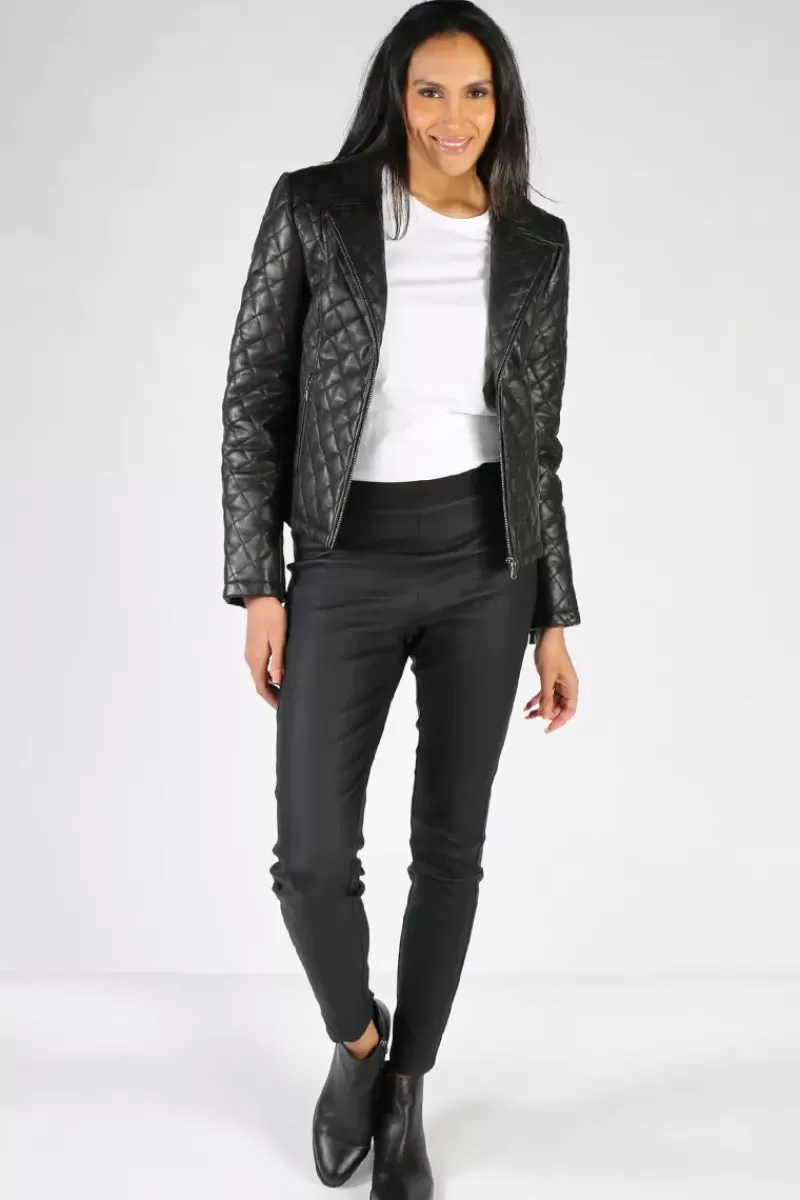 SABENA Biker Jacket In Quilted Black Leather