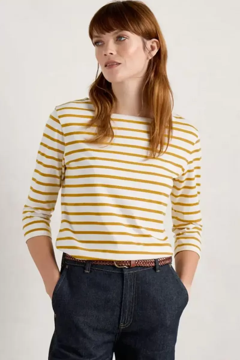 SEASALT Breton Chalk Dark Stripe Top In Dijon