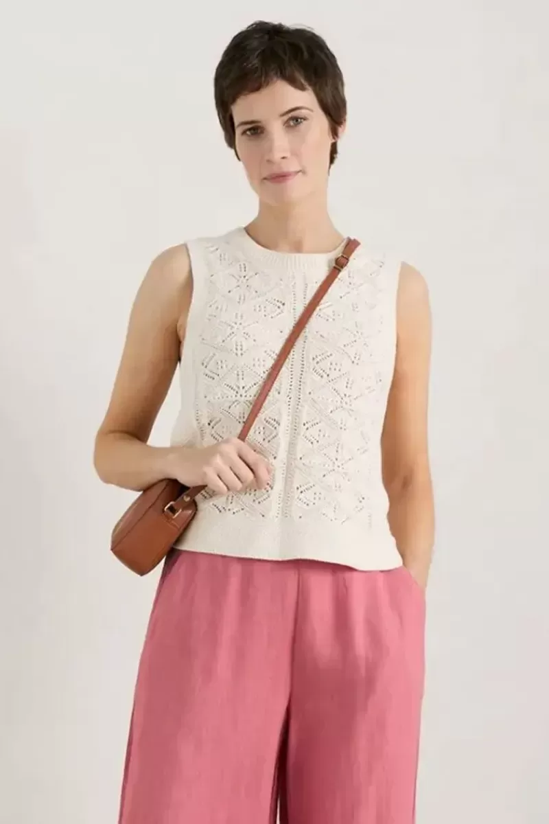 SEASALT Doe Path Knitted Vest In Chalk