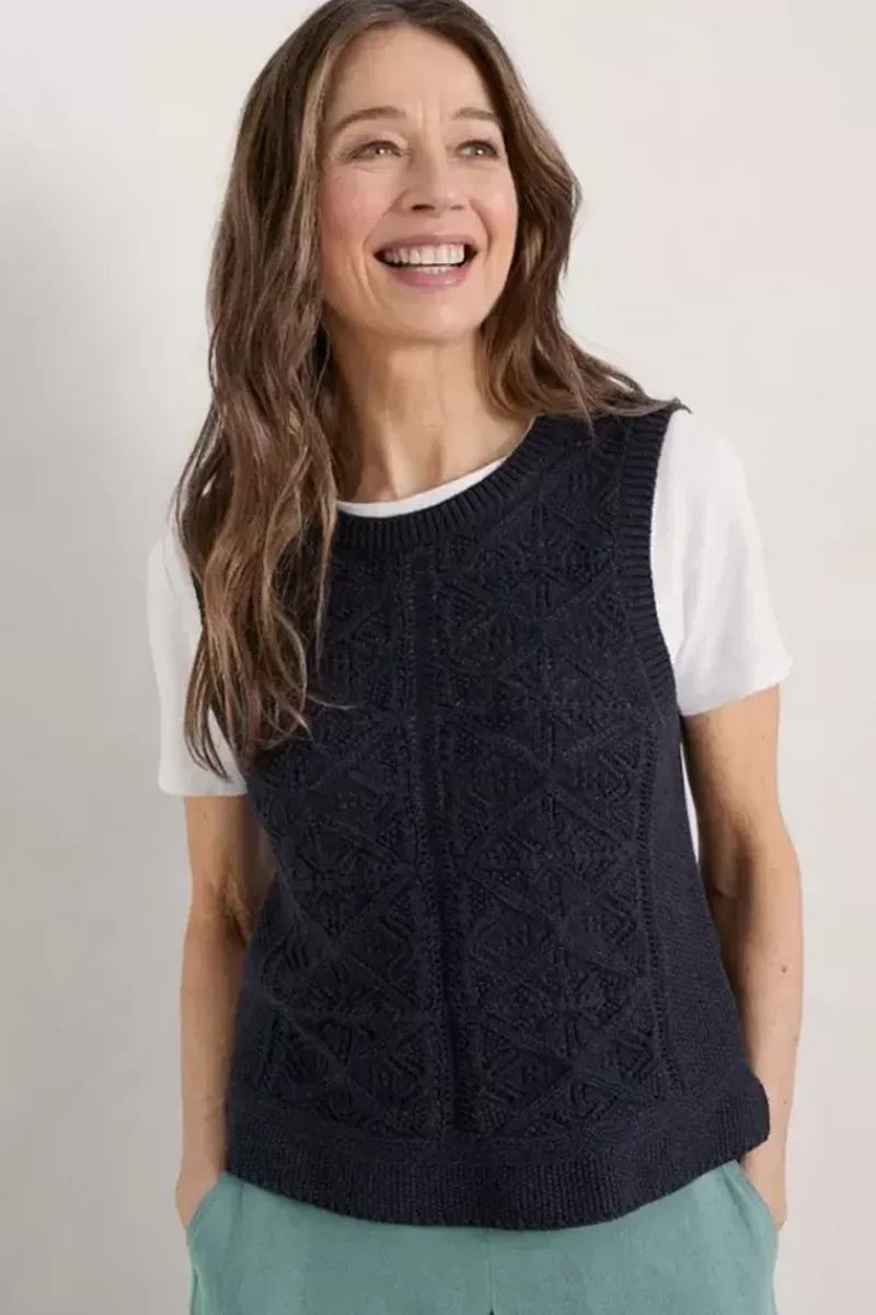 SEASALT Doe Path Knitted Vest In Navy