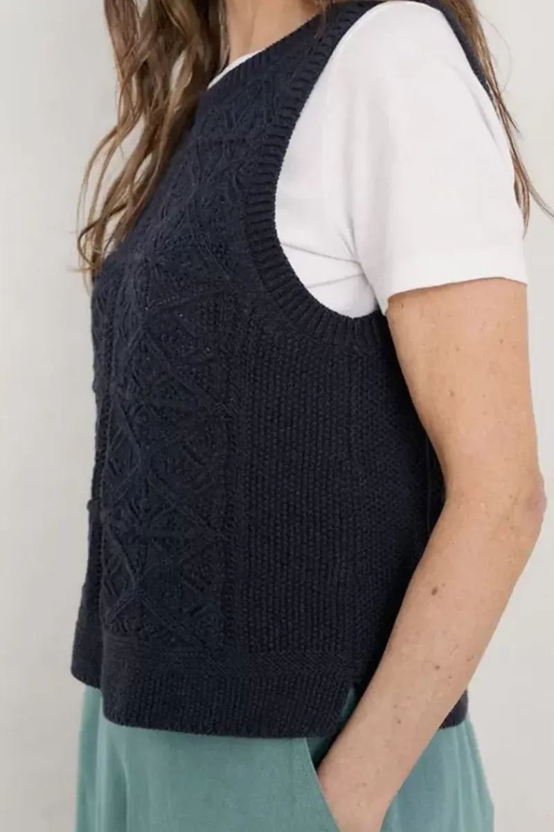 SEASALT Doe Path Knitted Vest In Navy