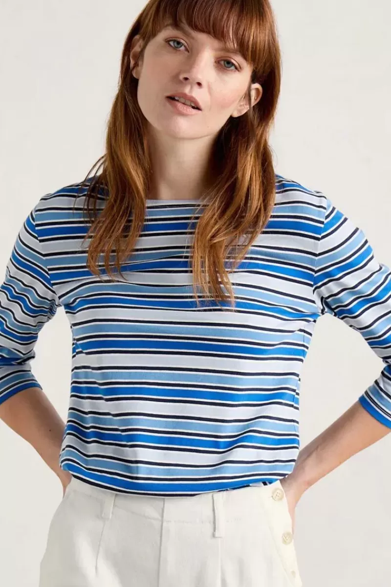 SEASALT Odessa Chalk Blue Fog Stripe Tee In Blue