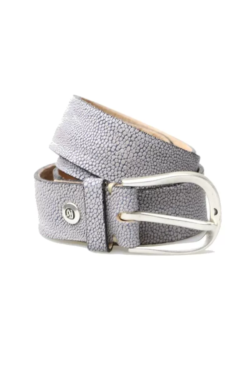 B.BELT Stingray Textured Leather Belt By In Grey