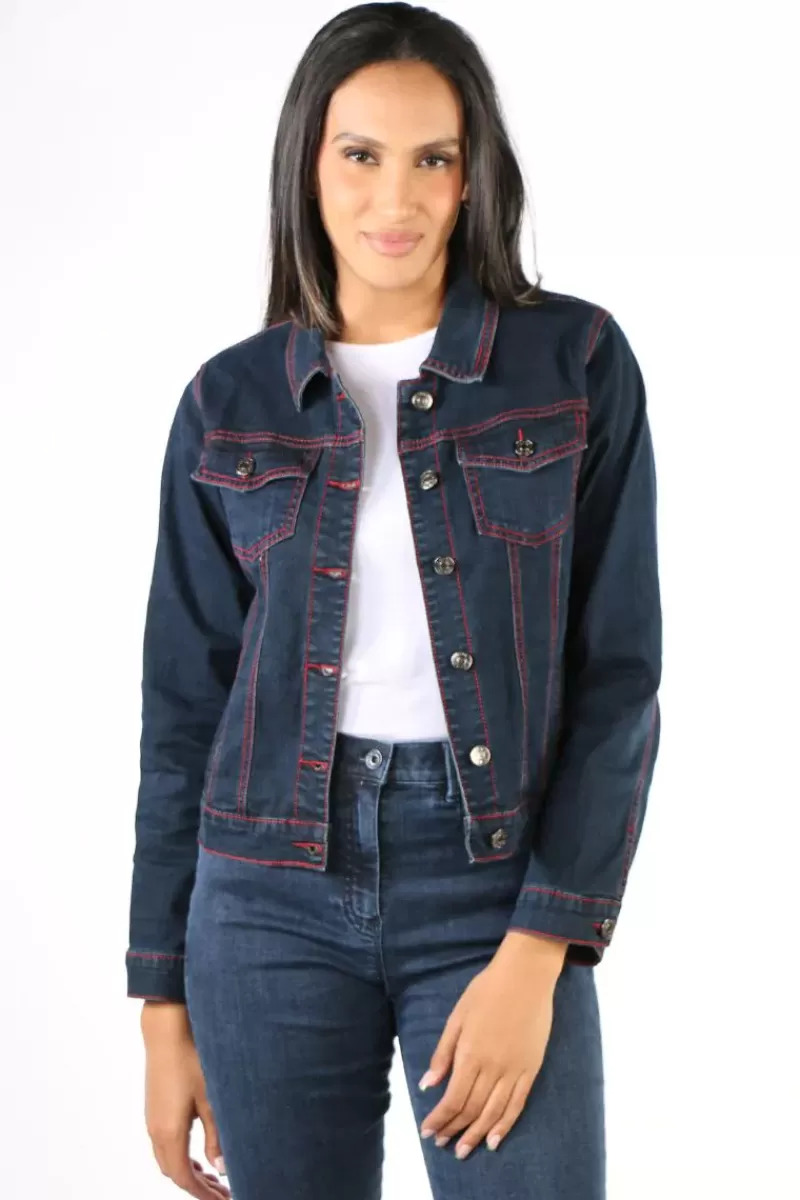 THREADZ Contrast Trucker Jacket In Denim