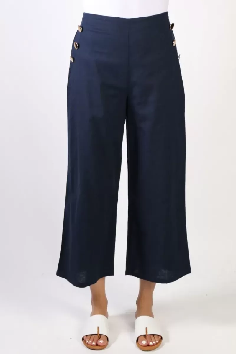 THREADZ Gold Button Pant In Navy