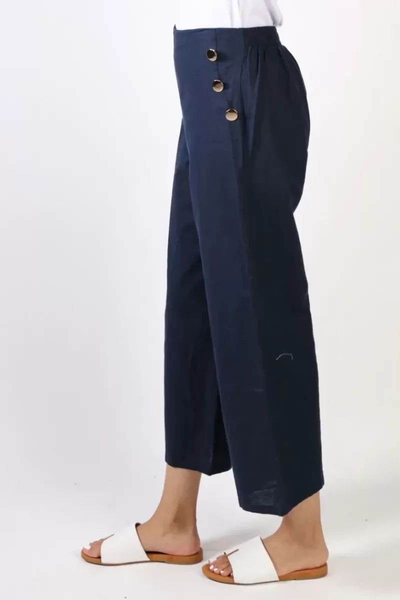 THREADZ Gold Button Pant In Navy