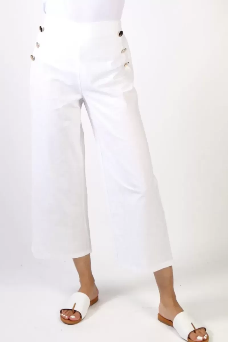 THREADZ Gold Button Pant In White