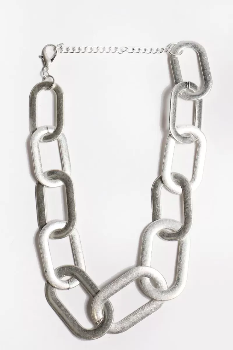 THREADZ Metallic Chain Loop Necklace In Silver