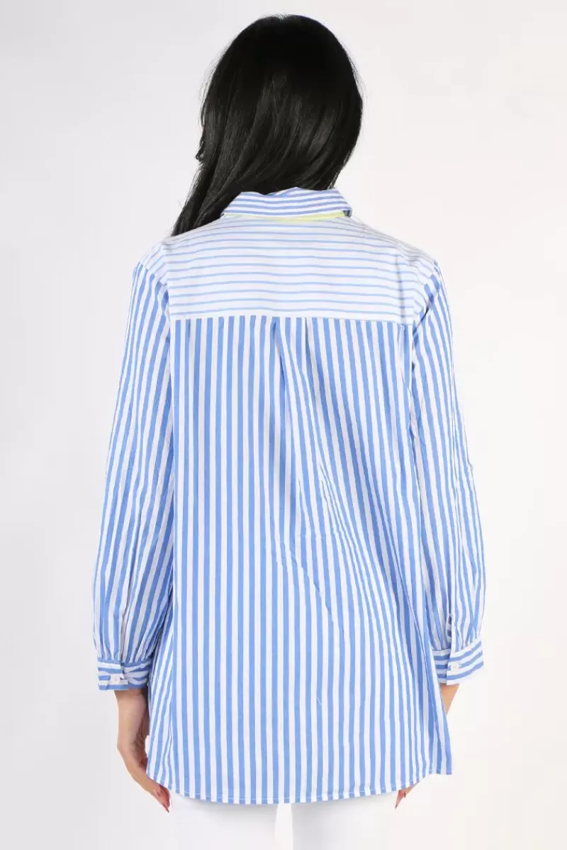 THREADZ Mixed Summer Stripe Overshirt In Blue