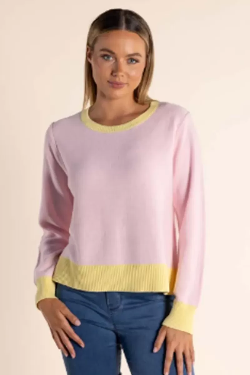 TWO TS Crew Neck Contrast Jumper In Rose