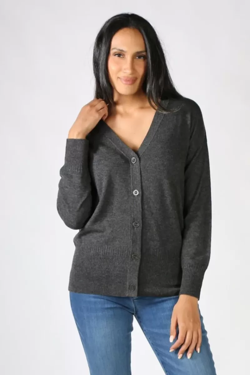 BRIDGE & LORD V Neck Cardigan In Charcoal By