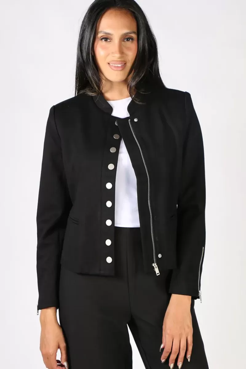 VASSALLI Cropped Stud Jacket In Black