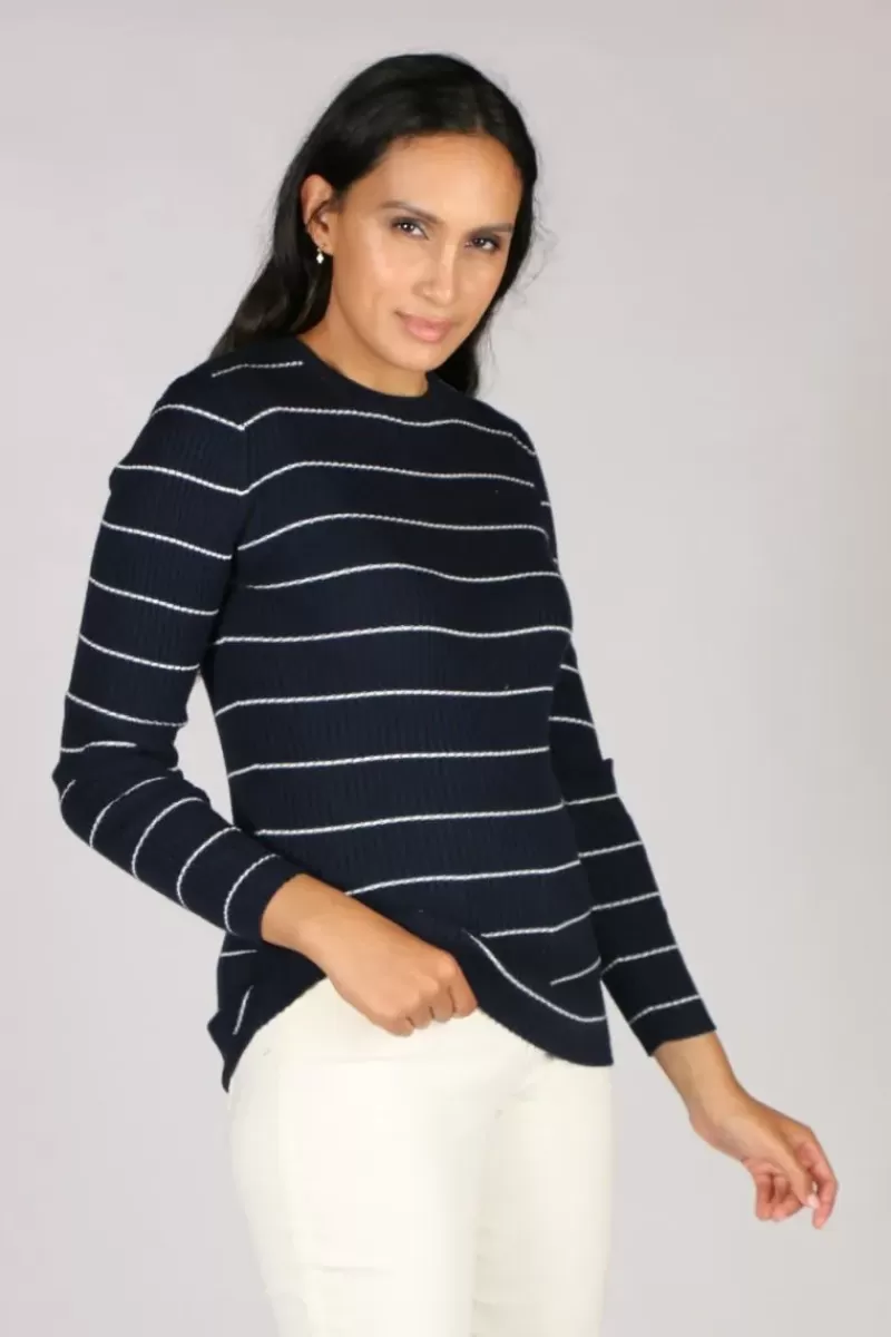 VASSALLI Knitted Stripe Jumper In Navy