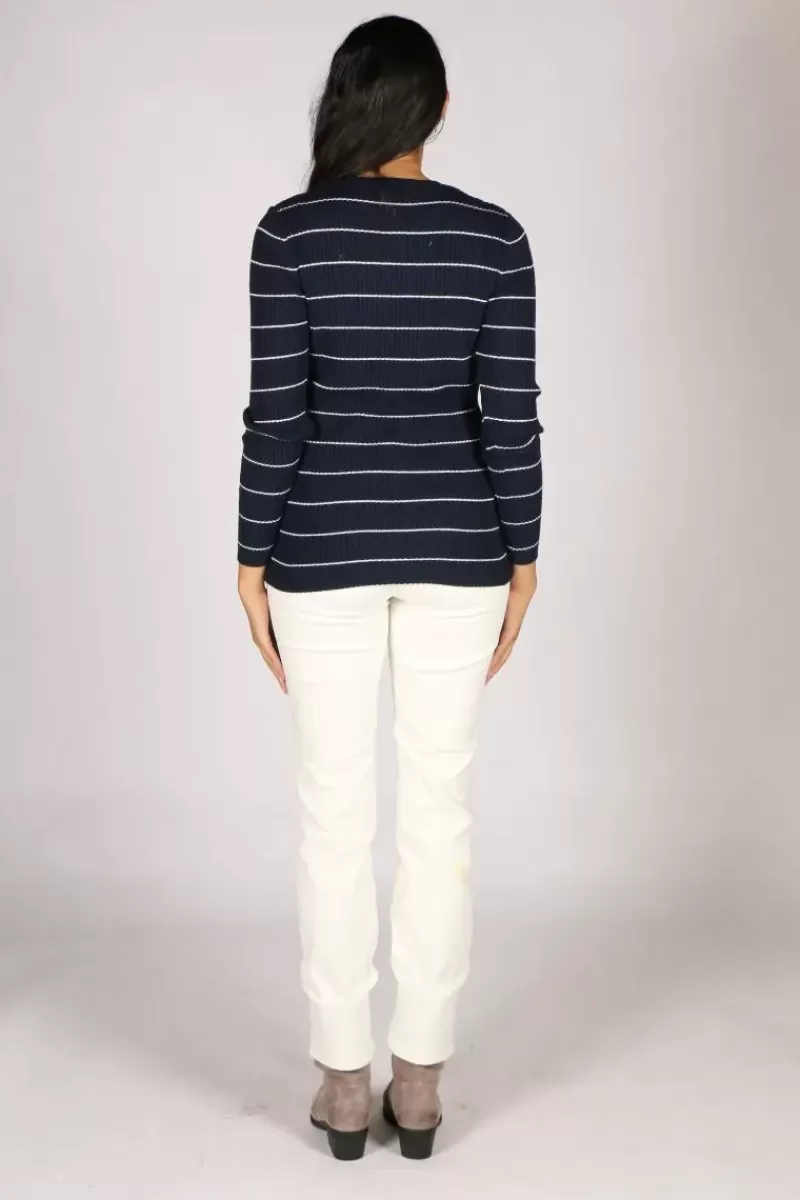 VASSALLI Knitted Stripe Jumper In Navy