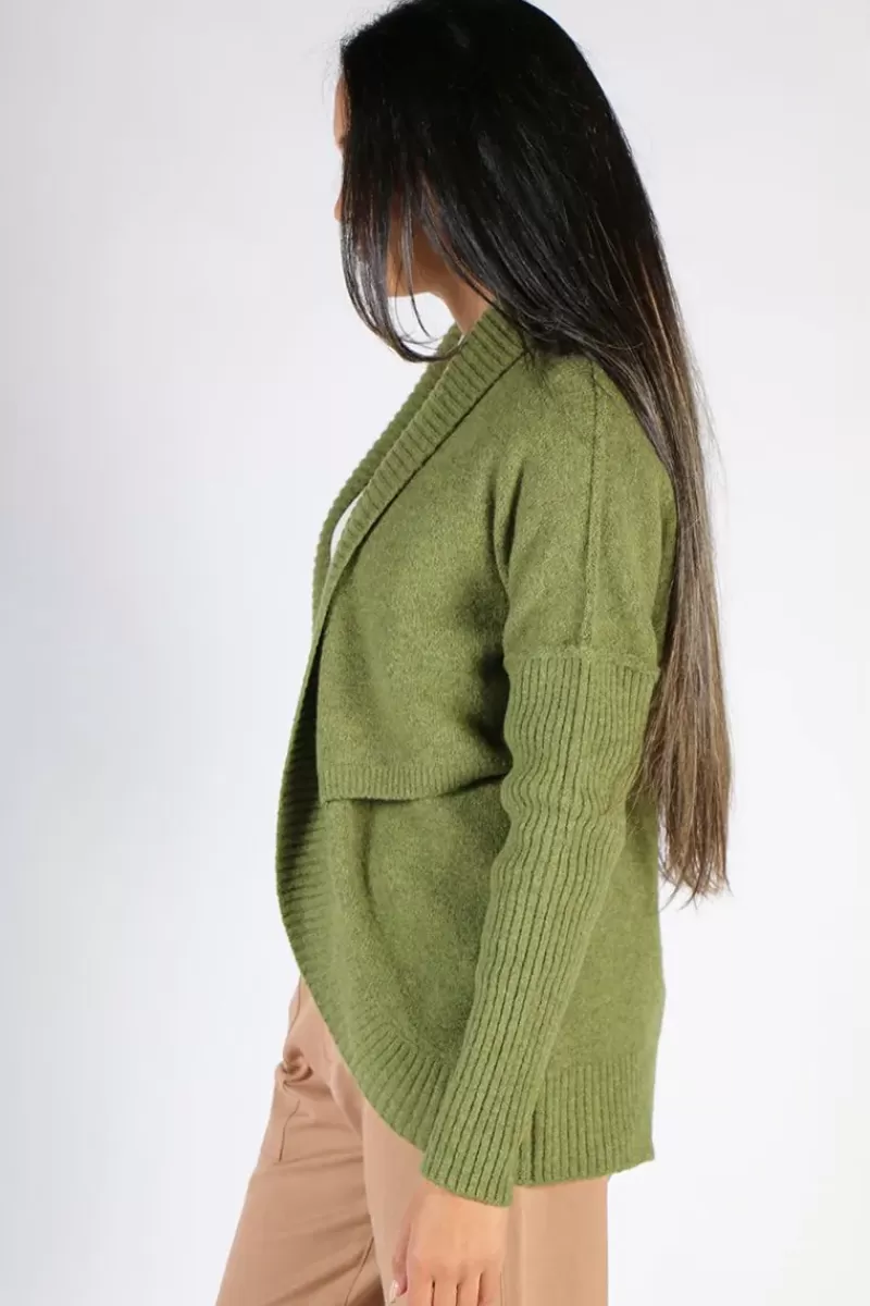 VERGE Deliver Cardigan In Pea