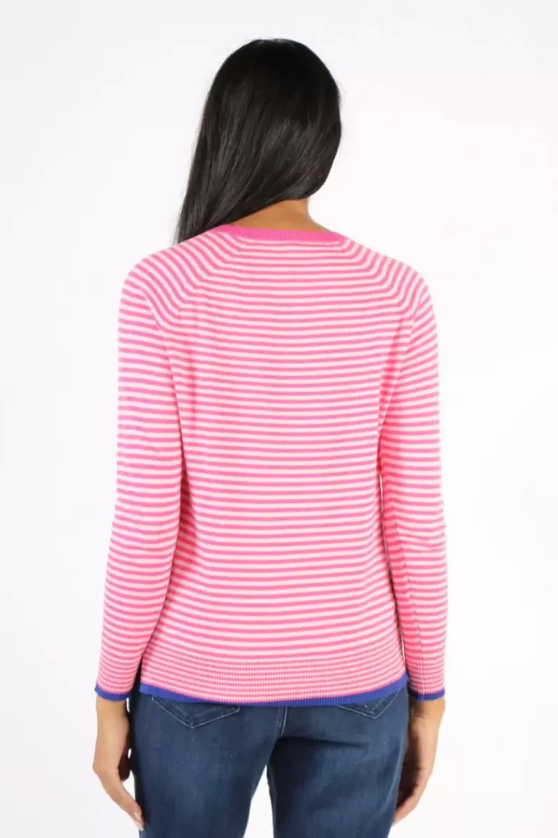 ZAKET + PLOVER Zaket & Plover Essential Stripe V Jumper In Fuchsia